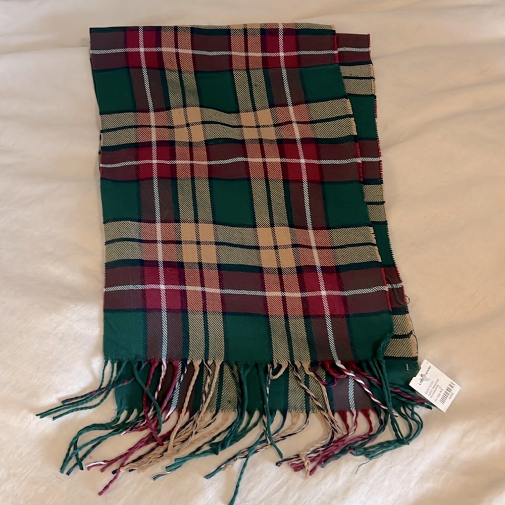Cashmere Feel Scotland Design Scarf burgundy green black white tan tartan NWT